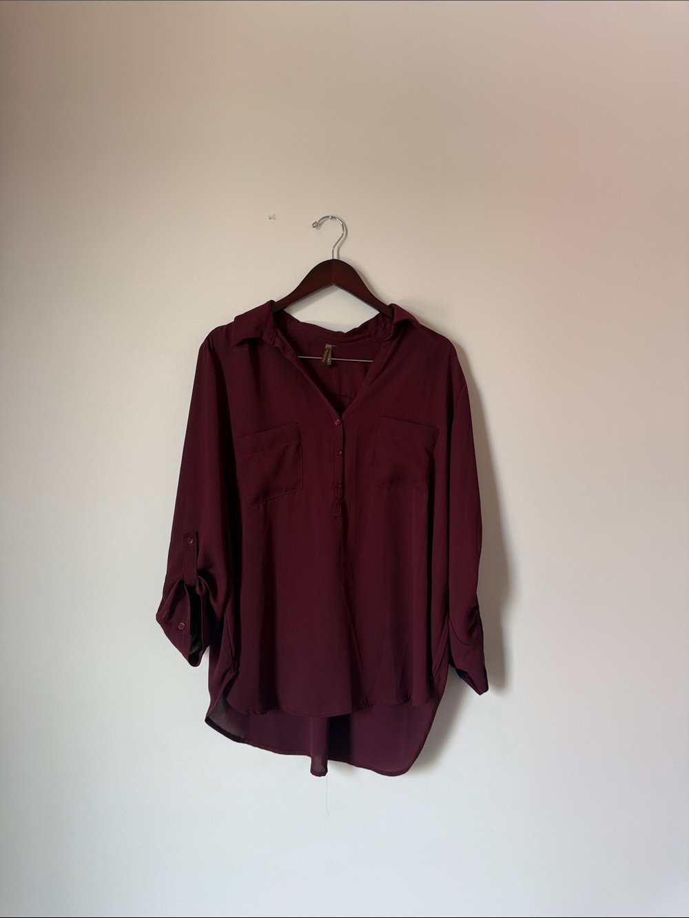 Stetson Maroon Button-Front Tunic Blouse